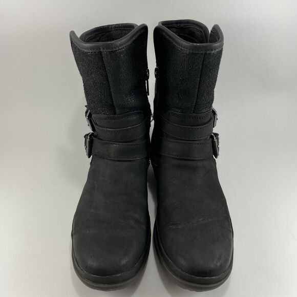 UGG Simmens Double Buckle Leather Boots Womens Size 6 Black Waterproof Leather - Picture 3 of 11